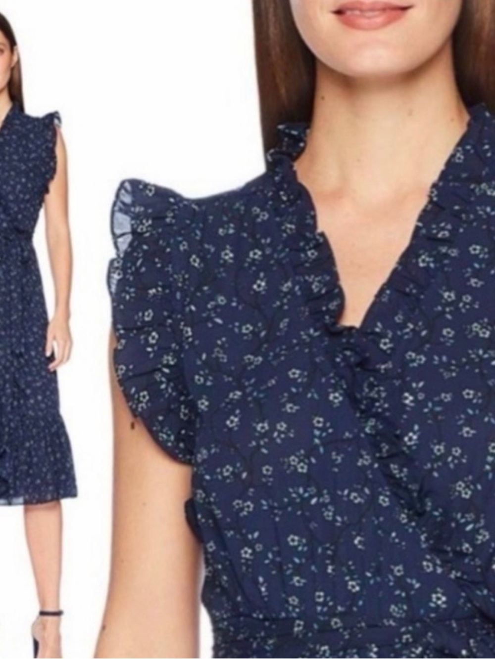 kate spade Navy Floral Ruffle Midi Dress - Picture 3 of 7
